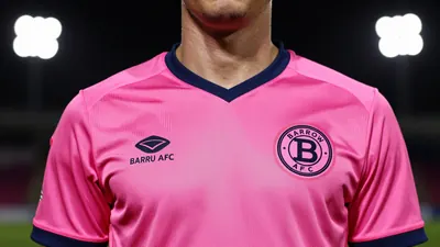 A close-up shot of a Barrow AFC player wearing the new 2026/27 Third Shirt, with a neon electric pink design, taken with...