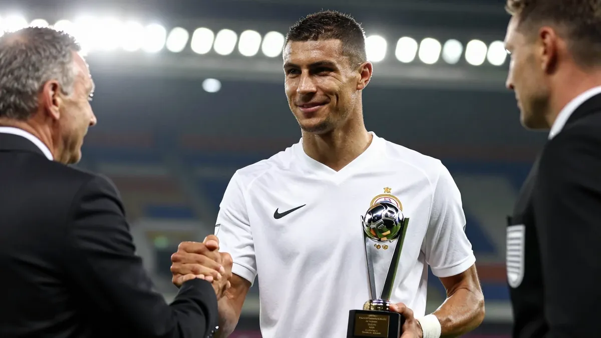 A Reuters Connect photo from Barrow's 2025 away match at Bromley captures the post-match presentation of the Man of the...